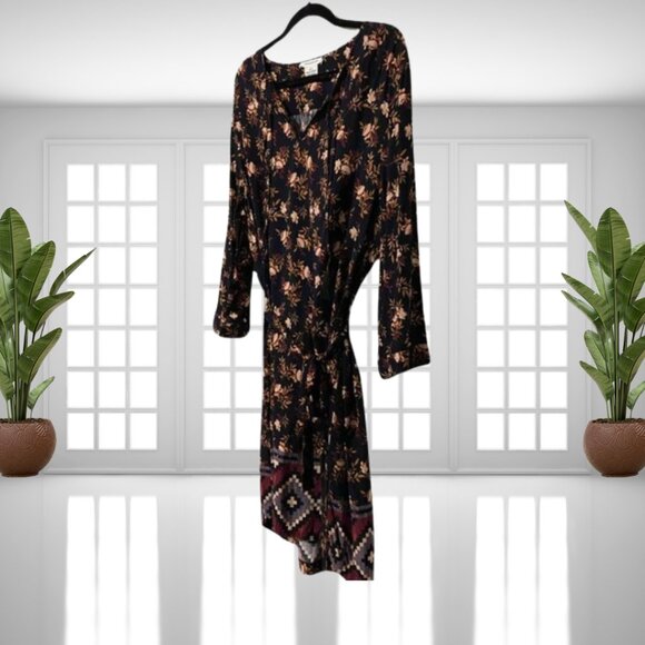 Beachlunchlounge XXL Boho Floral Dress Tie Belt Waist Tassel Neckline Rayon - Picture 4 of 11